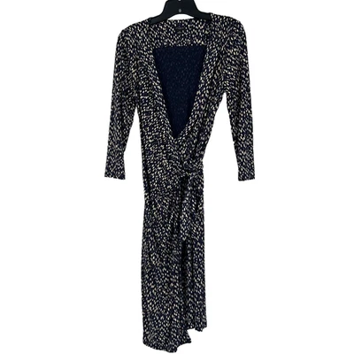 Ann Taylor Wrap Dress Navy Blue Geometric Print 3/4 Sleeves Contemporary Size M - Image 1 of 4