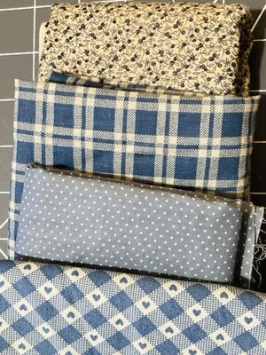 Lot of 4 Cotton Fabric Scraps Federal Blue Mauve Blue Hearts Calico Lot #2 - Image 1 of 4