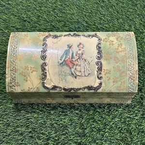 Antique Victorian Celluloid Lacquer Vanity Box French Courting Couple Floral - Picture 1 of 24