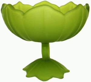 Westmoreland Glass Green Satin Mist Lotus Pattern 4" Compote Style Candle Holder - Picture 1 of 3