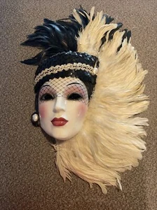 CLAY ART SAN FRANCISCO Multi Ceramic Feather MASk Wall Art Needs Cleaned - Picture 1 of 22