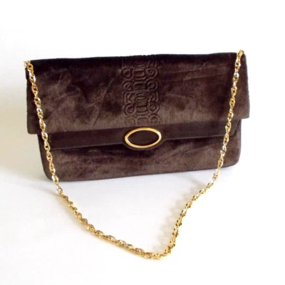 Cartera de mujer vintage de terciopelo en relieve con correa de cadena dorada hecha en Italia Foto 1 de 4