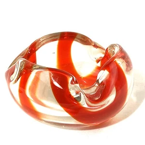 Vintage Blenko Art Glass Red Cased Clear Small Bowl Ashtray 1972 - Picture 1 of 8