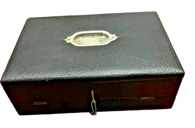 Antique Leather Writing Box c.1900 | Inkwell Key Intact | Restored Beauty - Image 1 of 4