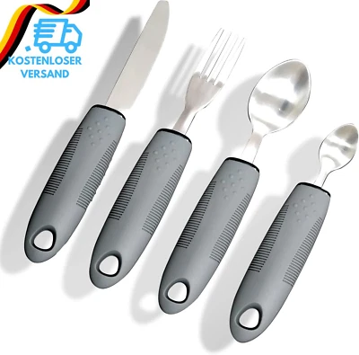 4 Teiliges Easy Grip Besteck Set Besteck Mit Dickem Griff Behinderten Esshilfen  - Bild 1 von 4