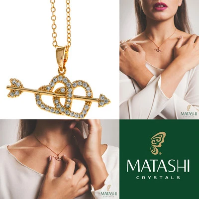 Collar de oro rosa de 16" con flecha de Cupido doble corazón y cristales de Matashi Foto 1 de 4