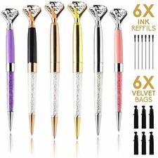 6 Fancy Crystal Diamond Ballpoint Pens – 6 Black Ink Refills 6 Cute Gift Bag