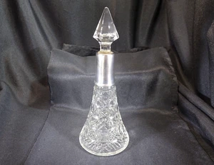 Antique 1919 London Sterling Silver Band Lead Crystal Perfume Bottle - Picture 1 of 18