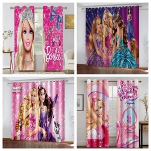 Girls 3D Barbie Princess Curtains Blackout Curtains Drapes Ring Top Eyelet Gift - Picture 1 of 14