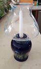  Hurricane Lamp and Candle Cobalt Blue, Painted Irises Made in Japan 