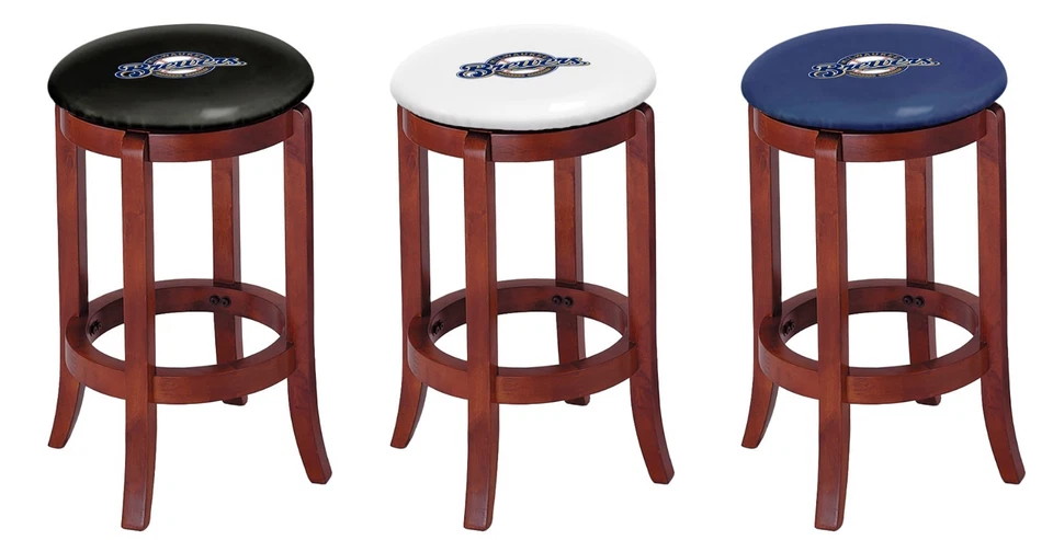 Banqueta de bar MLB 24" altura acabamento cereja assento giratório com vinil colorido logotipo da equipe da liga principal de beisebol  - Imagem 1 de 1