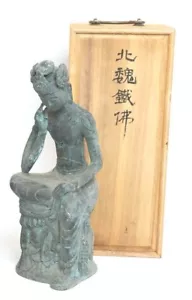 Antigua estatua china de bronce pensativa Bodhisattva Guan Yin diosa estilo Ming - Imagen 1 de 11