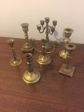 New ListingMixed Lot 7 Vintage Small Brass Candlestick Holders for 3/8" Candles Patina