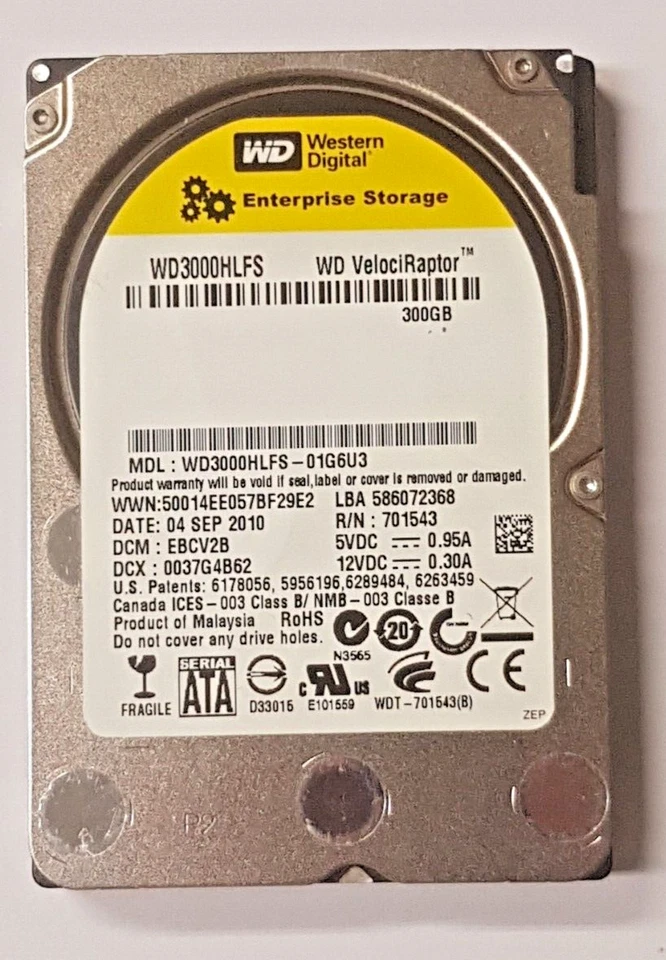 300 GB SATA WD VelociRaptor WD3000HLFS-01G6U3 10K RPM 16MB HDD 3.5" Hard Drive - Image 1 of 1