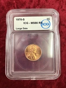 ICG CERTIFIED MS66 -RD ~ 1970-S LINCOLN CENT ~ LARGE DATE - Picture 1 of 6