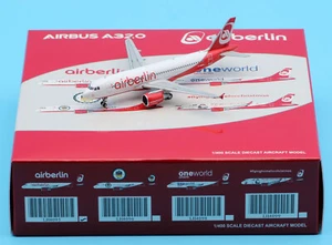 JC Wings 1:400 Air Berlin Oneworld Airbus A320 avión diecast modelo D-ABNW - Imagen 1 de 12