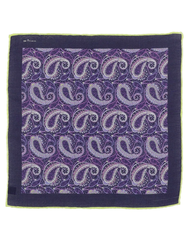 New Kiton Napoli Cashmere Silk Pocket Square Paisley Purple 15.5" X 15.5" - Image 1 of 1