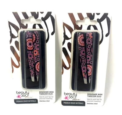 2 New Beauty 360 Designer Mini Tweezer Duo Pack Slanty/Pointy stainless steel