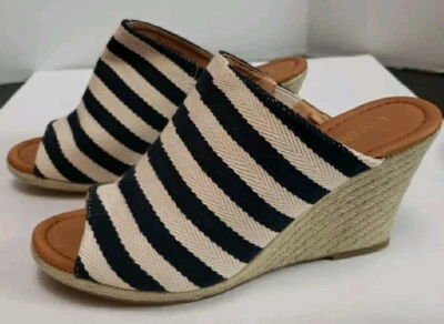 Cuña de yute deslizable Lane Bryant 4" náutica talla 11 W alpargata Peek A Boo Toe Foto 1 de 4