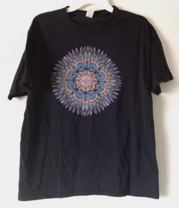 Multicolor Eyes Feathers Flower Black Tee T-Shirt L Fruit of the Loom HD Cotton - Bild 1 von 6