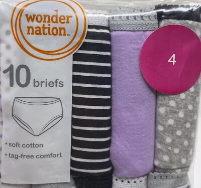 Wonder Nation Girls Panties Size 4 Brief Underwear 10 Pack 100% Cotton No Tag - Image 1 of 4