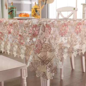 Manteles de centro bordados de lujo con manteles de encaje para comedor decoración de bodas - Imagen 1 de 22