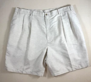 Mens Linen Blend Golf Casual Shorts Beige Size 42 44 Roundtree Easy Care Pleated - Picture 1 of 8