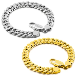 925 Sterling Silver 8mm Cuban Link Chain Bracelet Curb Chain for Men & Women - Picture 1 of 25