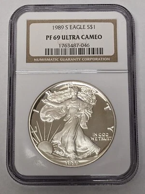 1989 S American Silver Eagle Ultra Cameo NGC PF 69 - Image 1 of 4