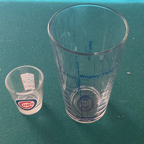 Chicago Cubs MLB Gift Pack Map of Wrigley Glass & 2019 SpringTraining Shot Glass Cover