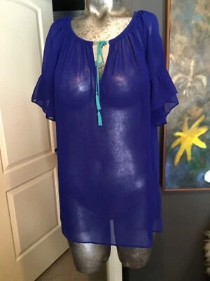 Женский топ Milly Sheer Flowy Royal Blue Boho Coastal Beach Career размер S - Изображение 1 из 4