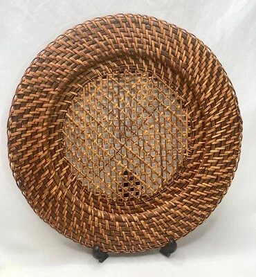 "Bandeja redonda grande de mimbre de ratán de 14"" color marrón natural estilo BOHO" Foto 1 de 4