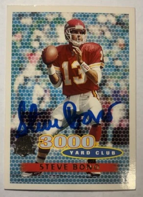 STEVE BONO 1996 Topps 3000 Yard Club Football Card AUTO AUTOGRAPH Signed 49ers - Image 1 of 2