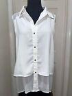 Kenneth Cole White Blouse Short Front Long Back, Sleeveless Buttons, Size M