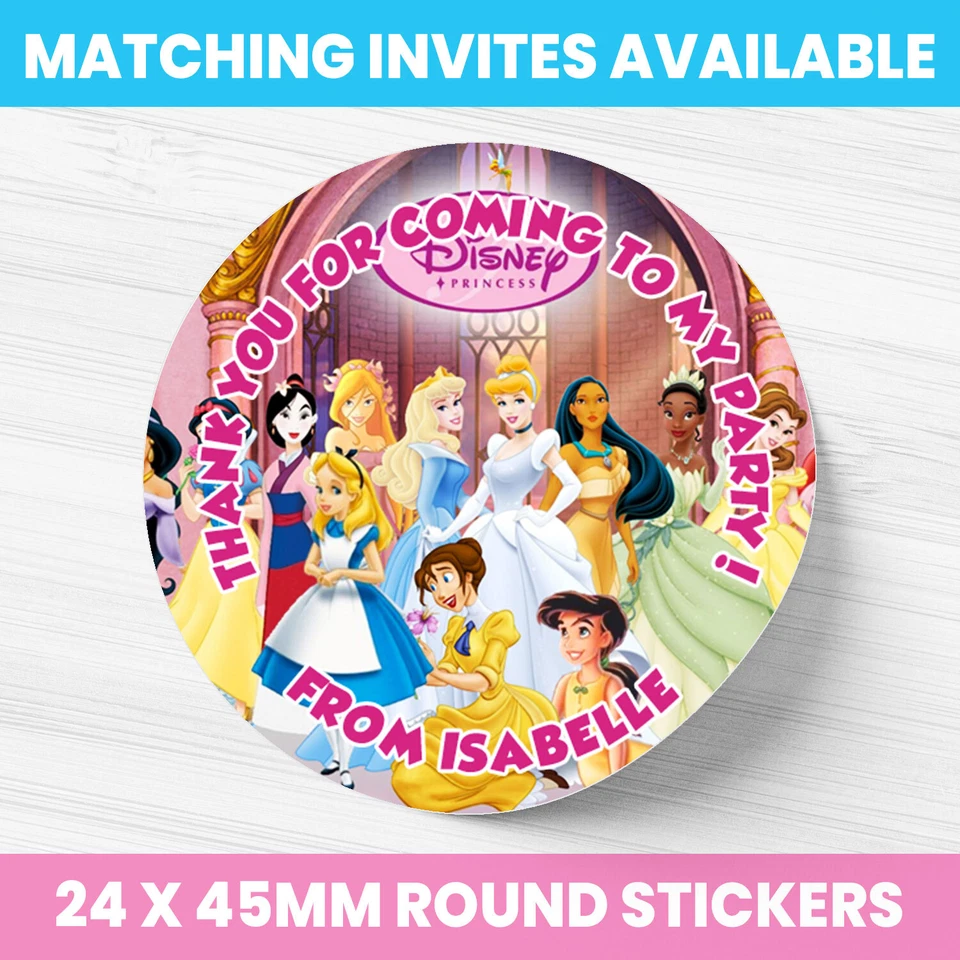 DISNEY ПРИНЦЕССА СЛАДКИЙ КОНУС НАКЛЕЙКИ ПЕРСОНАЛИЗИРОВАННЫЕ ВЕЧЕРИНКИ ЭТИКЕТКИ ЛЮБОЙ ДЕНЬ РОЖДЕНИЯ - Изображение 1 из 1
