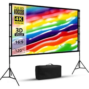 84"/100"/120" projector screen with stand Movie 16:9 HD Outdoor IndoorCamping - Picture 1 of 20