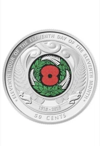 2018 New Zealand ANZAC Fifty Cent  Red Poppy 50c coin from Roll Uncirculated - Picture 1 of 2
