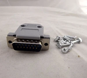 DB15 Male Plug 15 Pin 2 Rows D-Sub Connector Gray Plastic Hood Cover Backshell - Picture 1 of 7