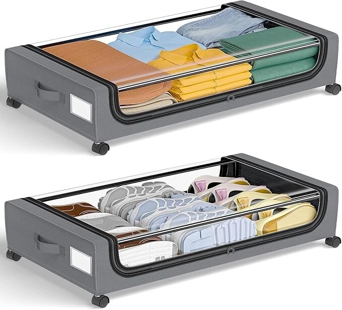 GoMaihe XXL Under Bed Storage | 2-Pack Rolling Bins with Clear Lids for Clothes - Image 1 of 4
