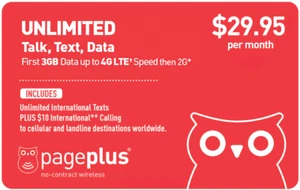 PagePlus $29.95/Month Refill: Unlimited Talk, Text, and Data! 3 GB LTE! - Picture 1 of 2