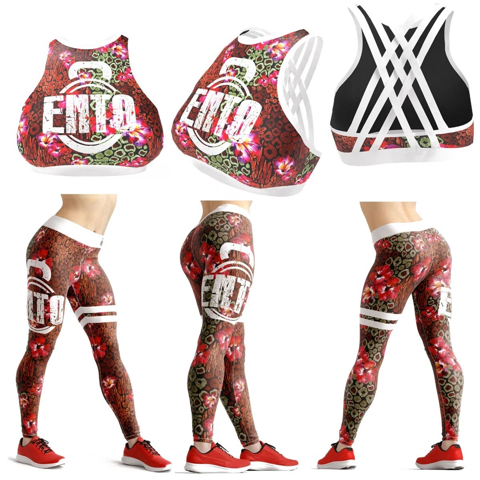 Ento Sublimation Legging Pant Women WOD Bra Yoga Gym Fitness Set Squat Hibiscus - Image 1 of 4