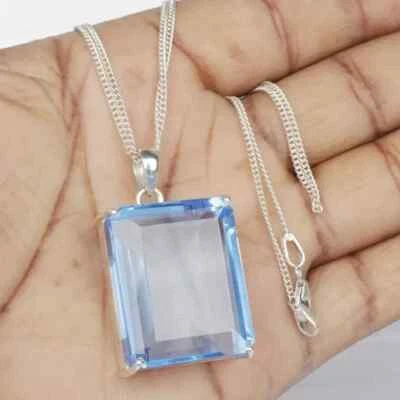 Eleganter Blautopas Edelstein 925 Sterling Silber Handarbeit Anhänger - Bild 1 von 4