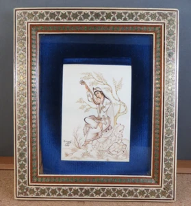 Antique Signed Kavosh Miniature Portrait Painting India Persian Woman Framed - Picture 1 of 20
