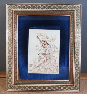 Antique Signed Kavosh Miniature Portrait Painting India Persian Woman Framed - Image 1 of 4