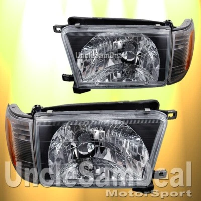FOR 99-02 TOYOTA 4RUNNER REAL GLASS LENS BLACK HEADLIGHTS CORNER LIGHTS 4 PIECES - Image 1 of 2