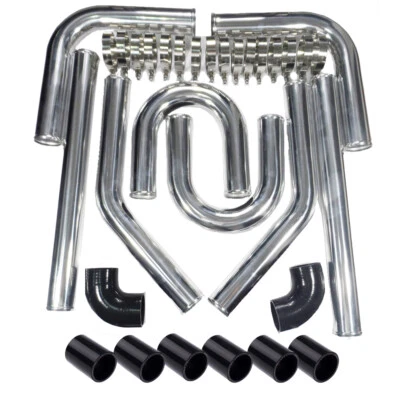 Intercooler turbo de alumínio polido 3 polegadas 76 mm U + mangueira PRETA + braçadeiras - Imagem 1 de 4