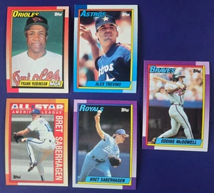 Lotto 5 carte da baseball 1990 Topps Bret Saberhagen Frank Robinson Trevino McDowell - Foto 1 di 7