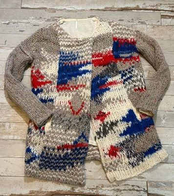 Free People Wool Alpaca Silk Blend Chunky Knit Power Fireworks Long Cardigan XS - Image 1 of 4