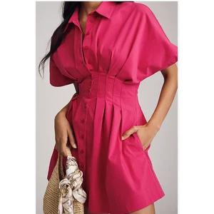 Abito Camicia Anthropologie Tobie Bottoni-Fronte Pieghettato Mini Edizione Small - Foto 1 di 4