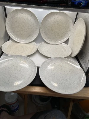 Melamine - Lot Of 7 White with Black Specks - Salad Dessert Bread Plates - 7.5” - Image 1 of 4